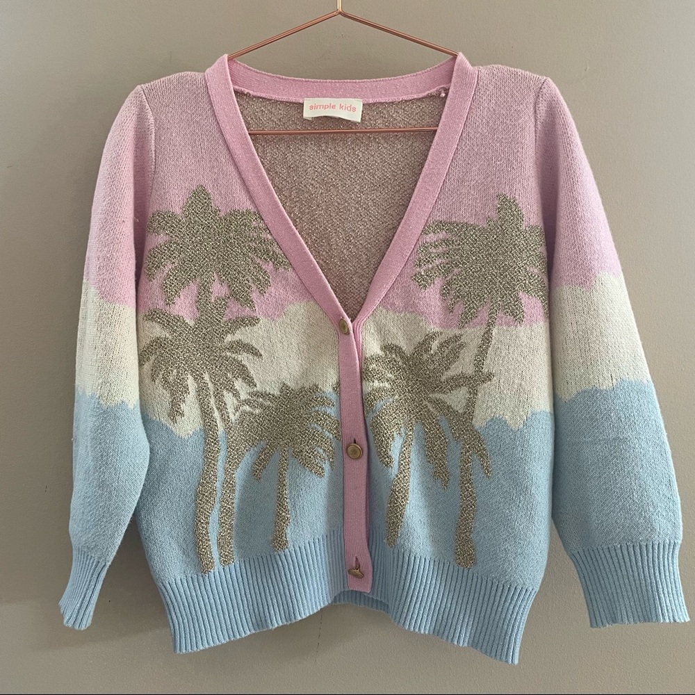 Simple Kids Pink Blue Palm Tree Girls Cardigan Sz 6y